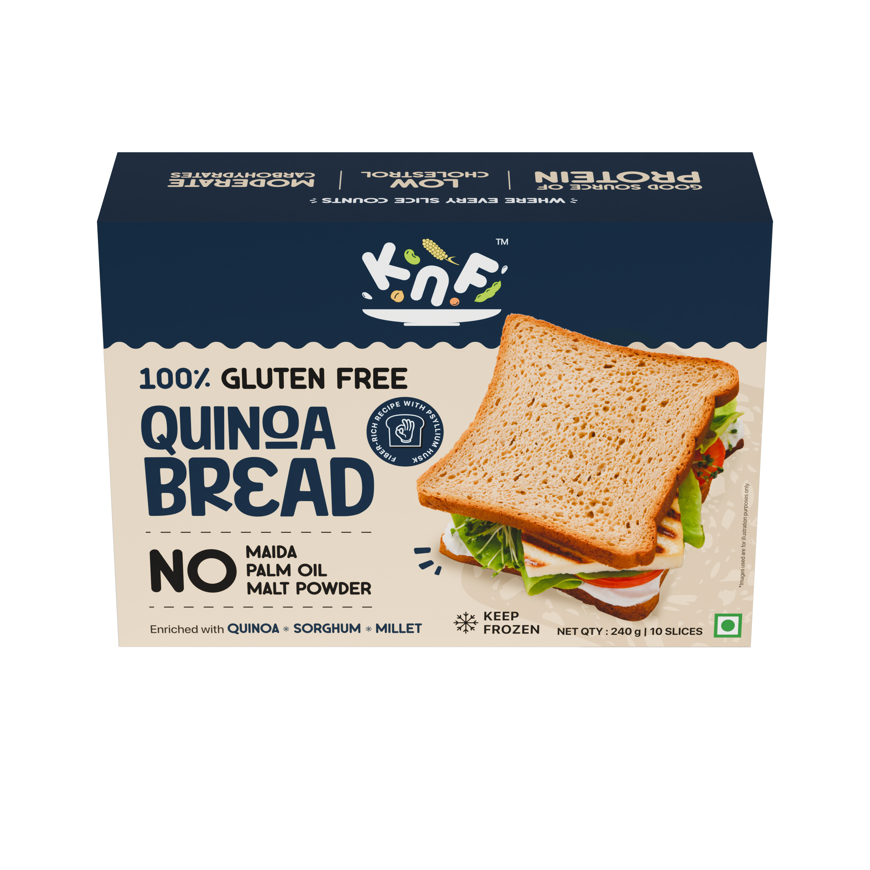KNF 100% Gluten Free Quinoa Bread | Fiber-Rich| No Maida, No Palm Oil, No Malt Powder | 300g, 10 Slices