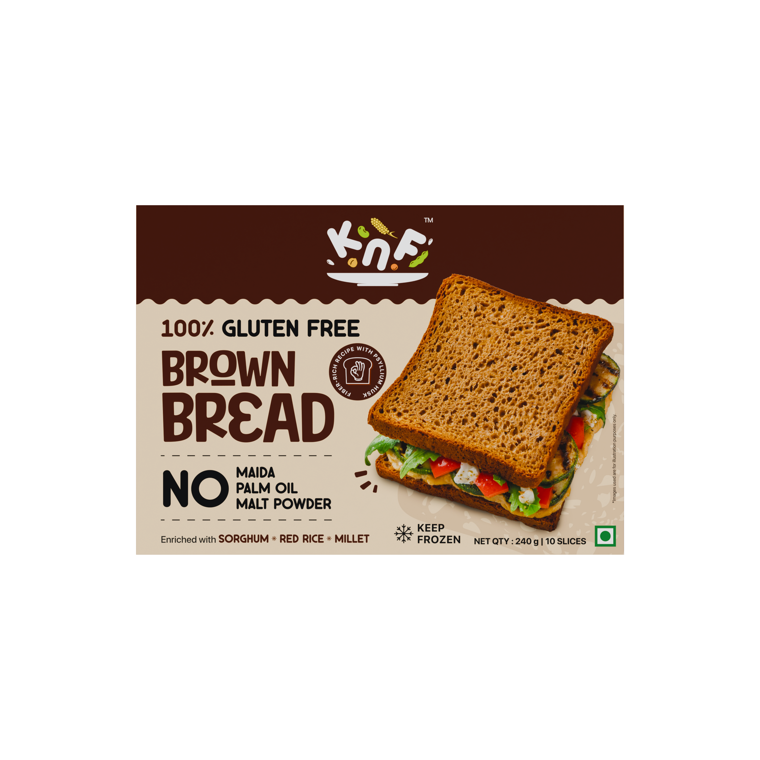 KNF 100% Gluten Free Brown Bread | Fiber-Rich Formula | No Maida, No Palm Oil, No Malt Powder | 300g, 10 Slices