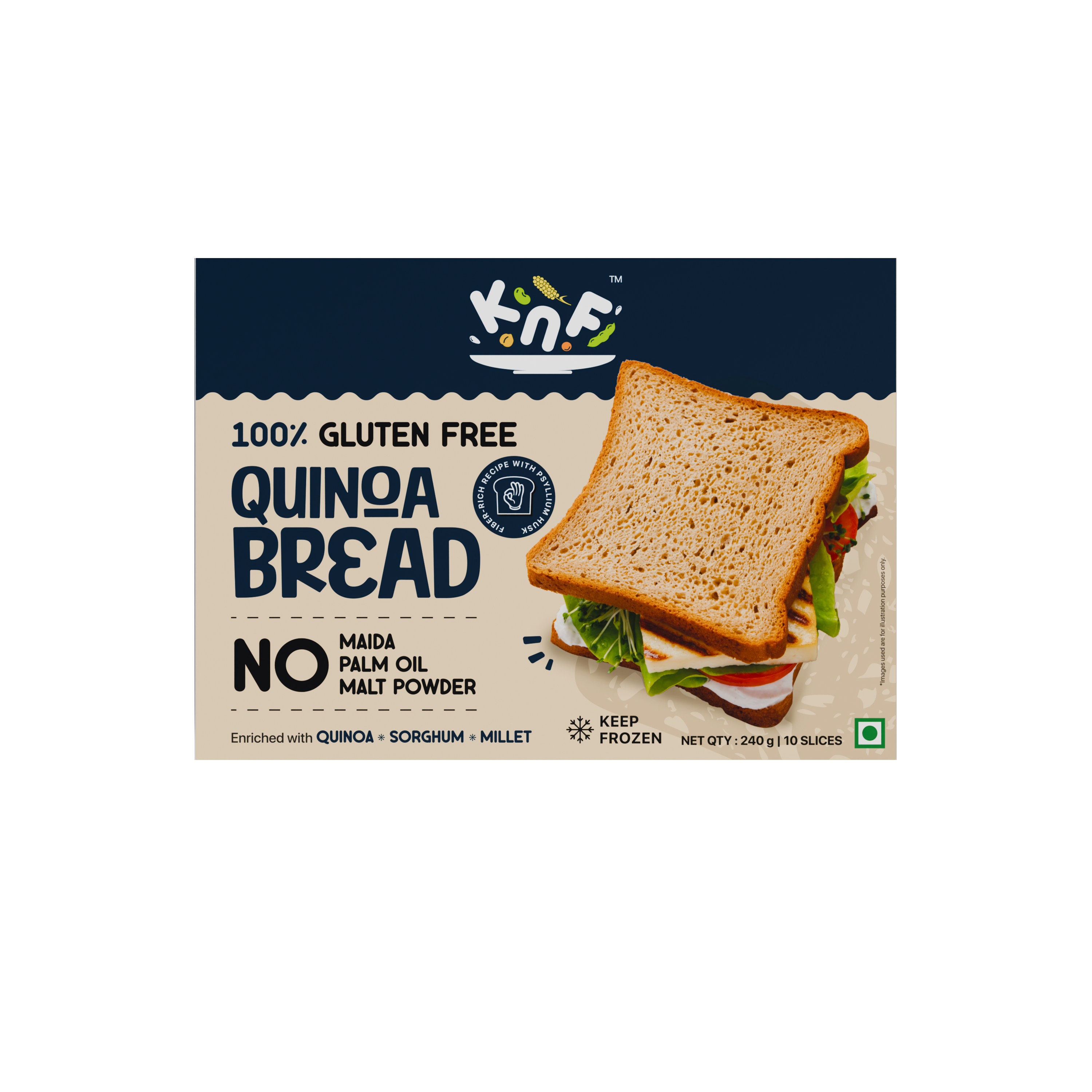 KNF 100% Gluten Free Quinoa Bread | Fiber-Rich| No Maida, No Palm Oil, No Malt Powder | 300g, 10 Slices