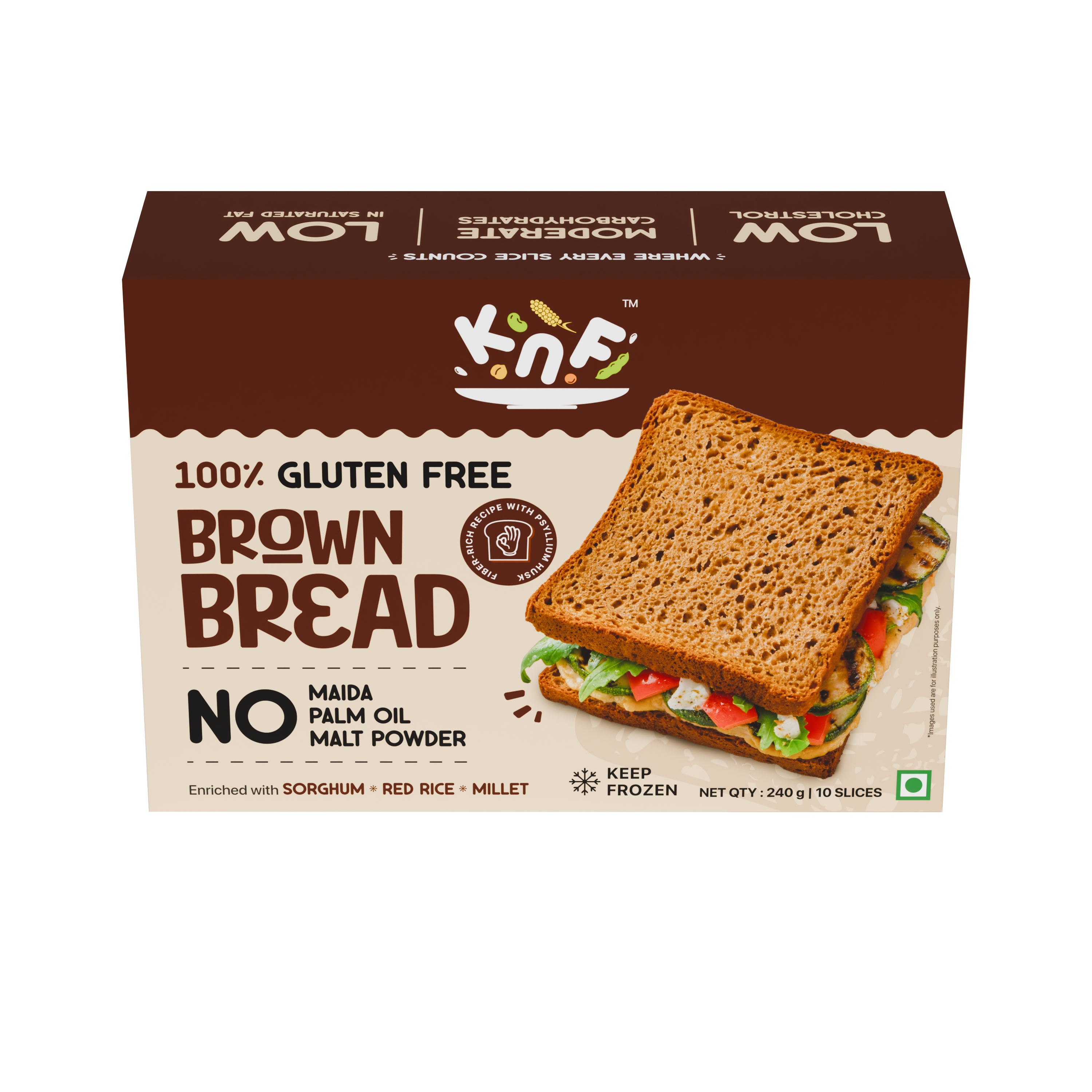 KNF 100% Gluten Free Brown Bread | Fiber-Rich Formula | No Maida, No Palm Oil, No Malt Powder | 300g, 10 Slices