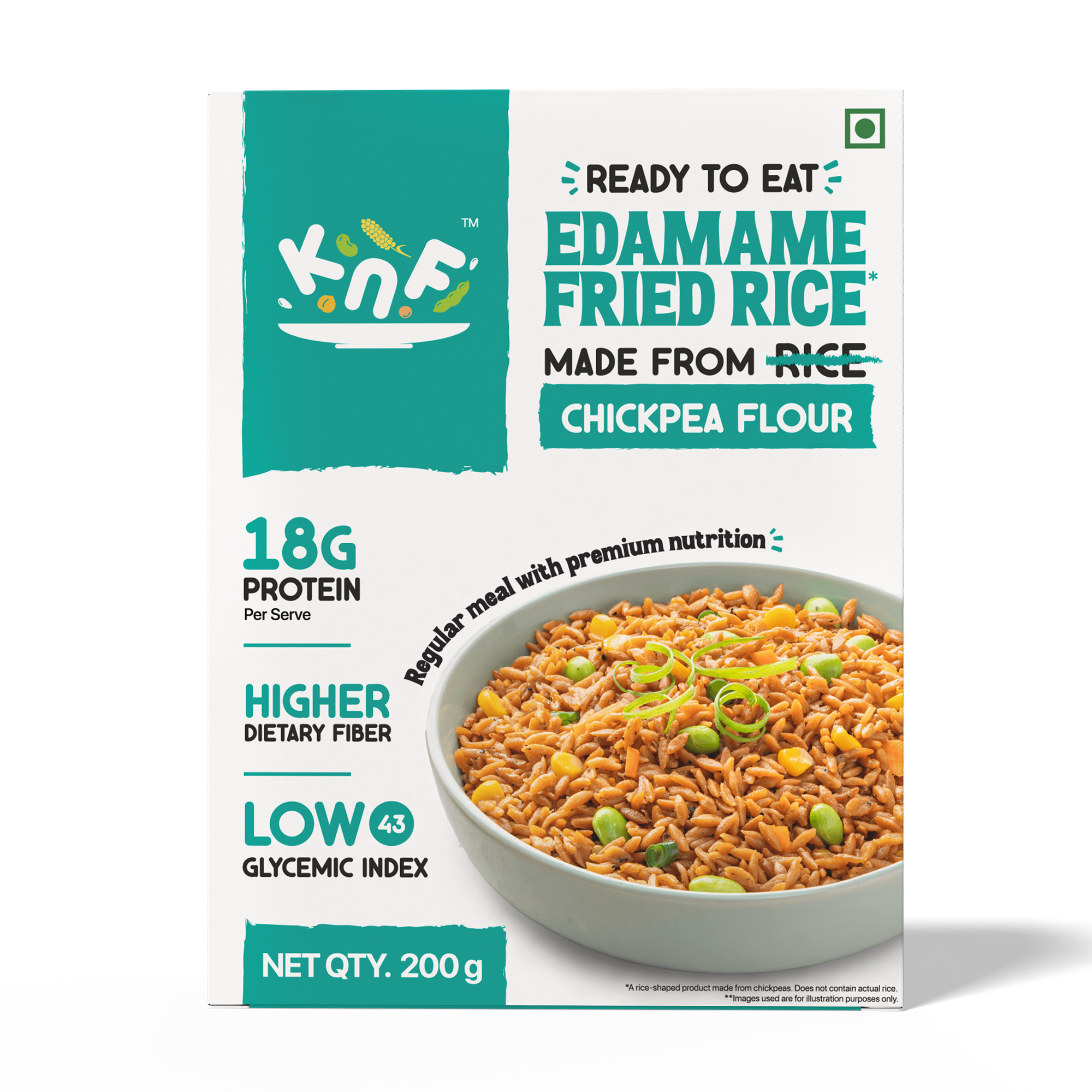 KNF Ready To Eat Edamame Fried Rice | High Protein | Low GI | Chickpea-based with 3X Dietary Fiber | 25g Protein |200g