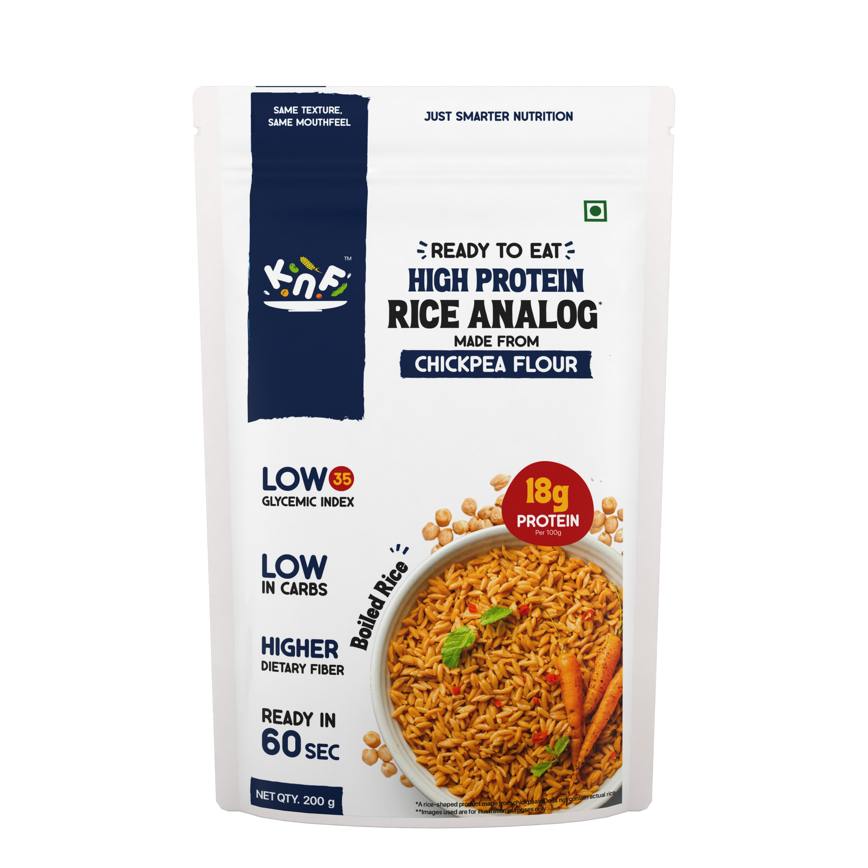 KNF Boiled Rice with Chickpea Flour, 25g High Protein | Low Glycemic Index, High Fiber | Vegan, Healthy & Ready in 30 Seconds