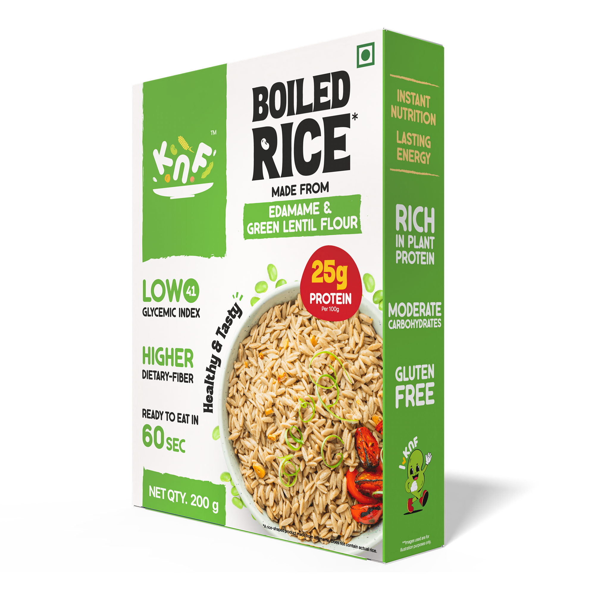 KNF Edamame Rice | Boiled Rice Made from Edamame Flour, 42g Protein, Low Glycemic, High Fiber, Vegan, Ready in 30 Seconds – 200g