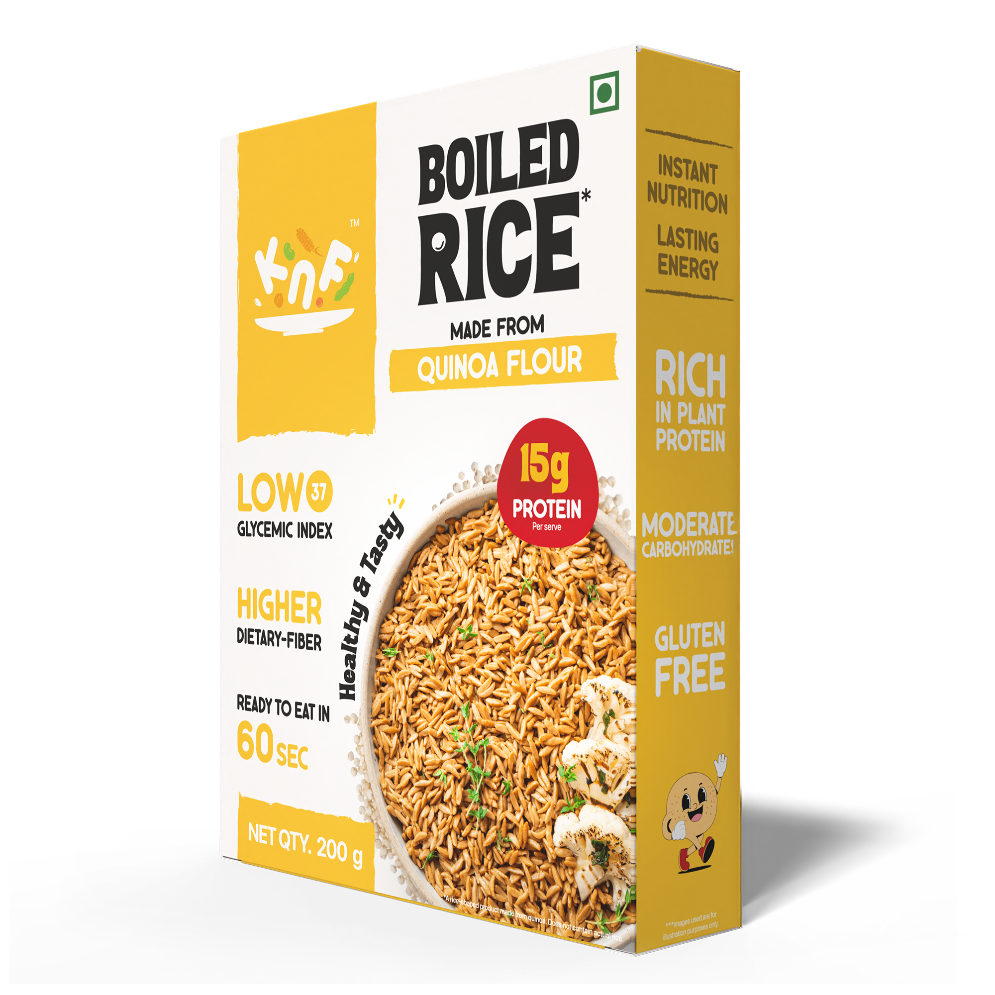 KNF Quinoa Rice | Boiled Rice Made from Quinoa Flour, 14g Protein, Low Glycemic, High Fiber, Vegan, Ready in 30 Seconds – 200g