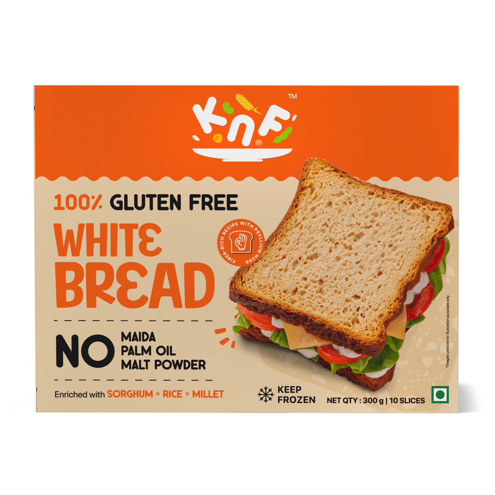 KNF 100% Gluten Free White Bread | Fiber-Rich Recipe | No Maida, No Palm Oil, No Malt Powder | 300g, 10 Slices