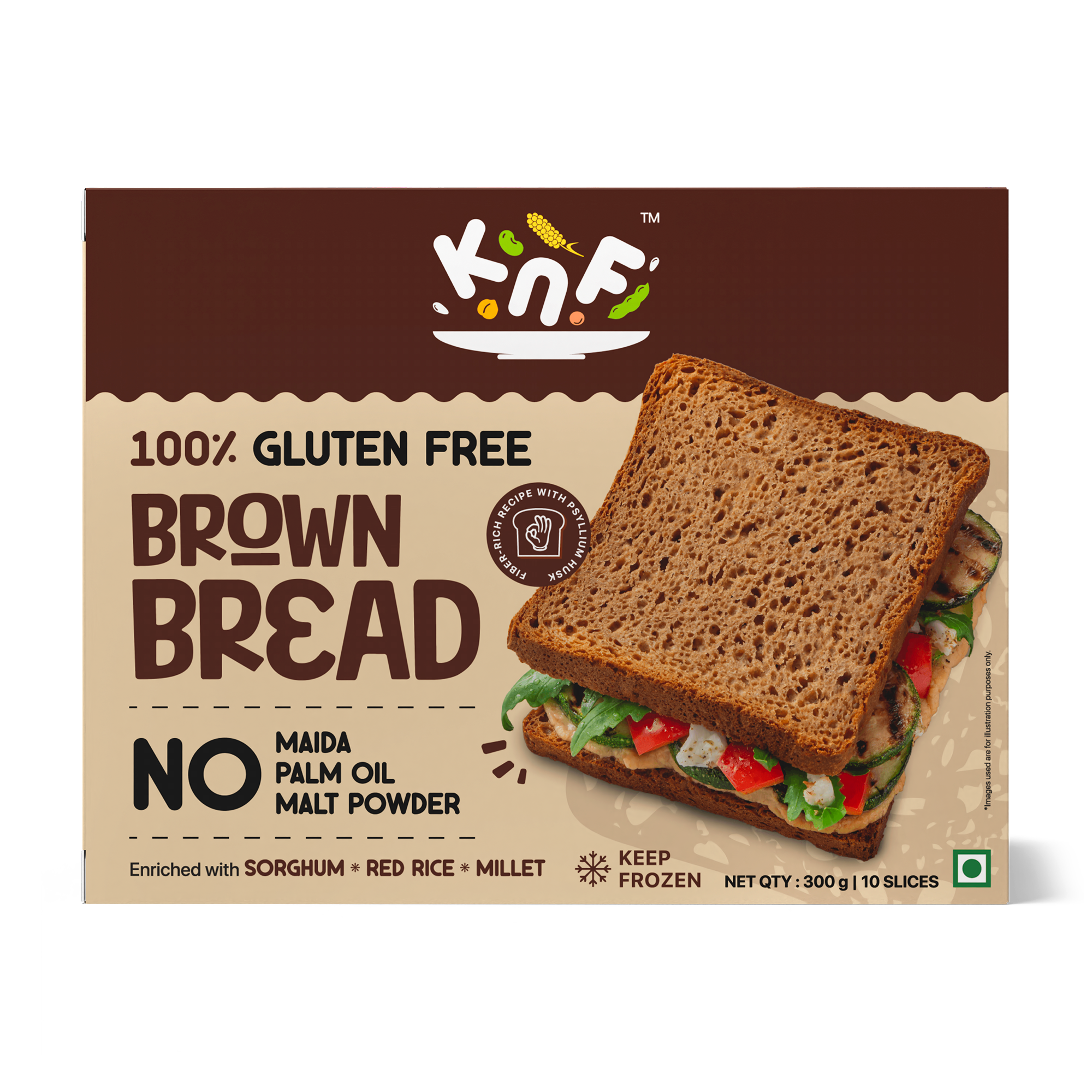 KNF 100% Gluten Free Brown Bread | Fiber-Rich Formula | No Maida, No Palm Oil, No Malt Powder | 300g, 10 Slices