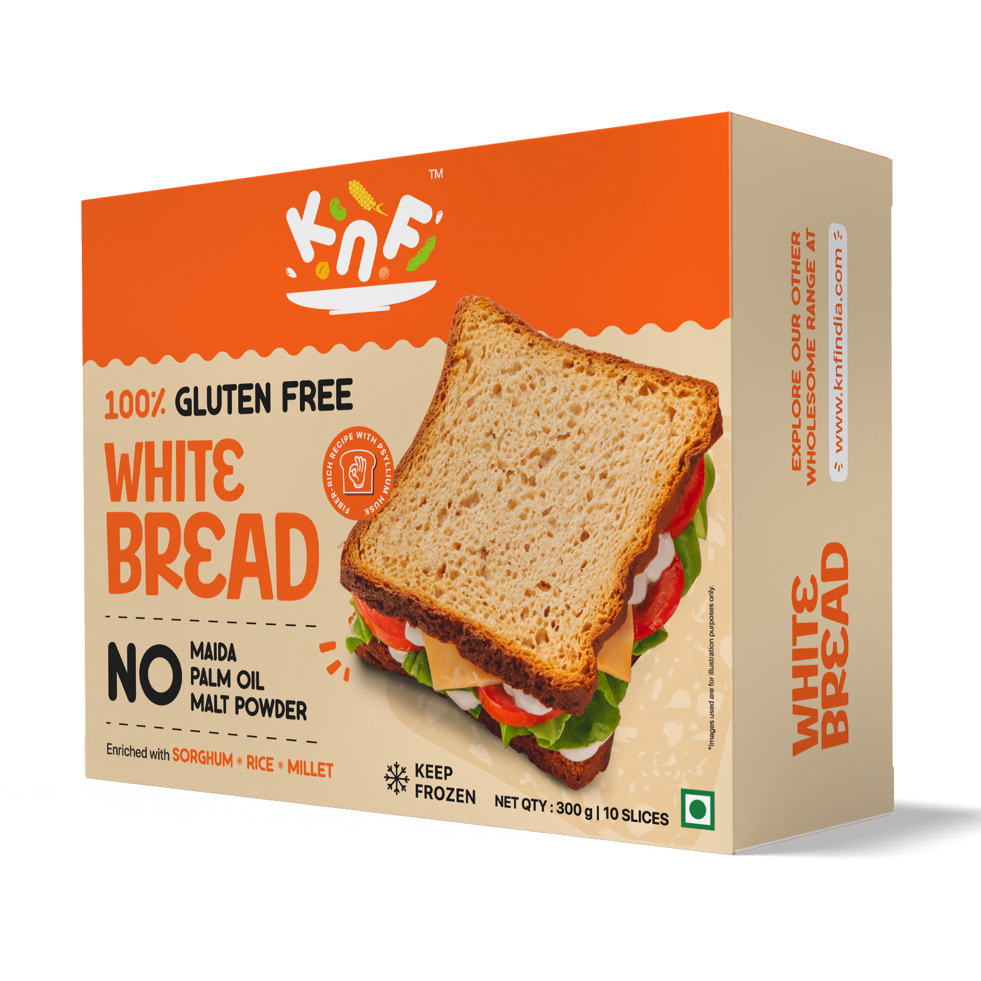 KNF 100% Gluten Free White Bread | Fiber-Rich Recipe | No Maida, No Palm Oil, No Malt Powder | 300g, 10 Slices