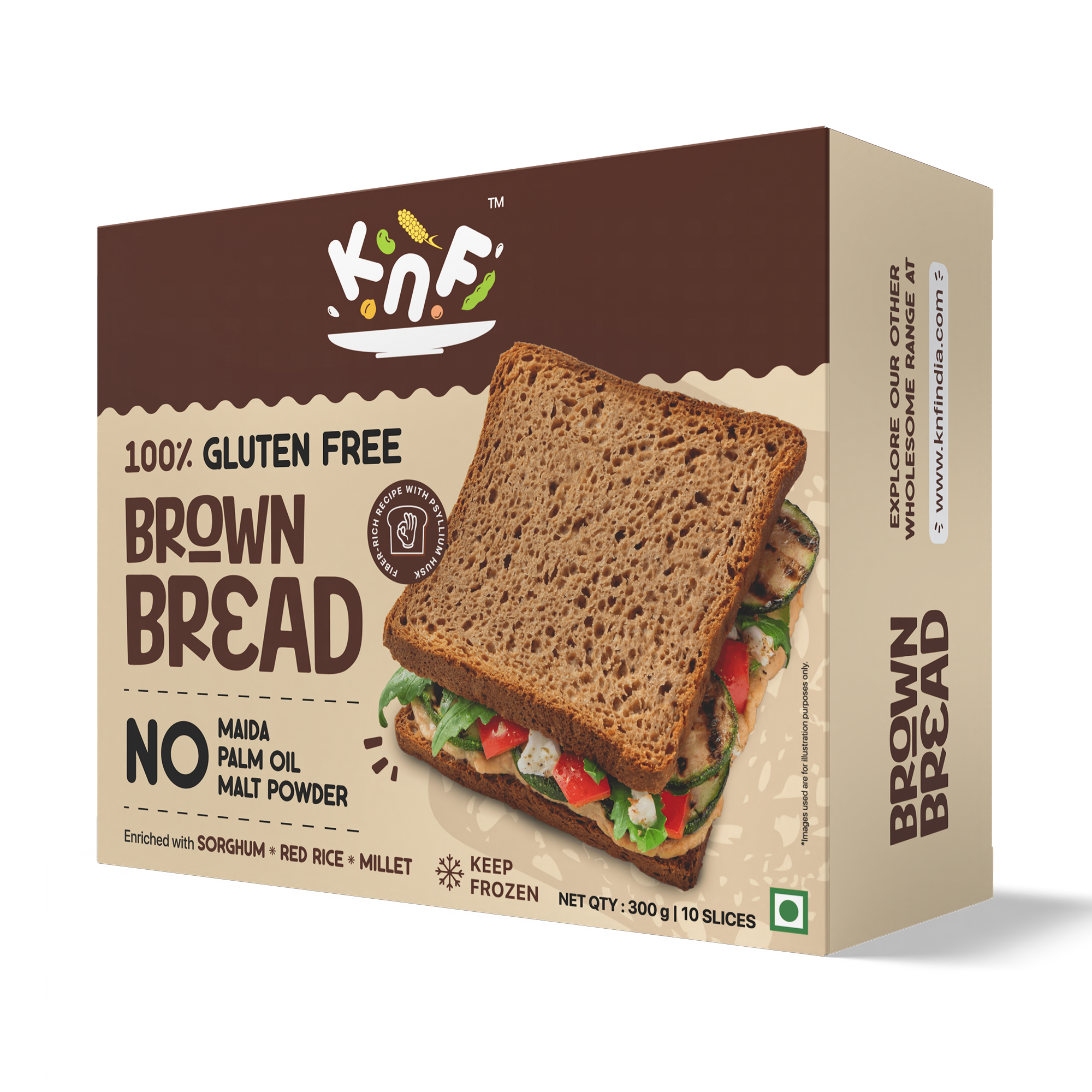 KNF 100% Gluten Free Brown Bread | Fiber-Rich Formula | No Maida, No Palm Oil, No Malt Powder | 300g, 10 Slices
