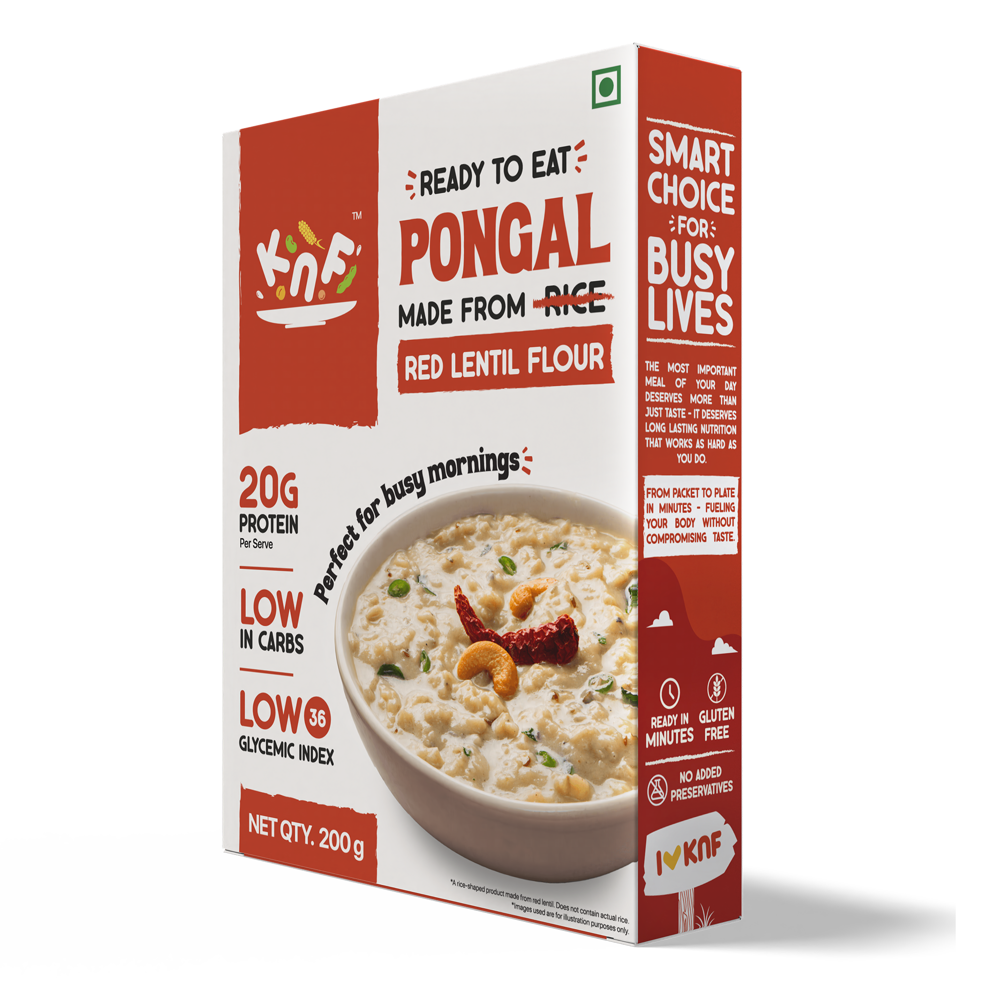 KNF Ready To Eat Pongal | High Protein | Low GI | Red Lentil based with Dietary Fiber | 25g Protein | 200g