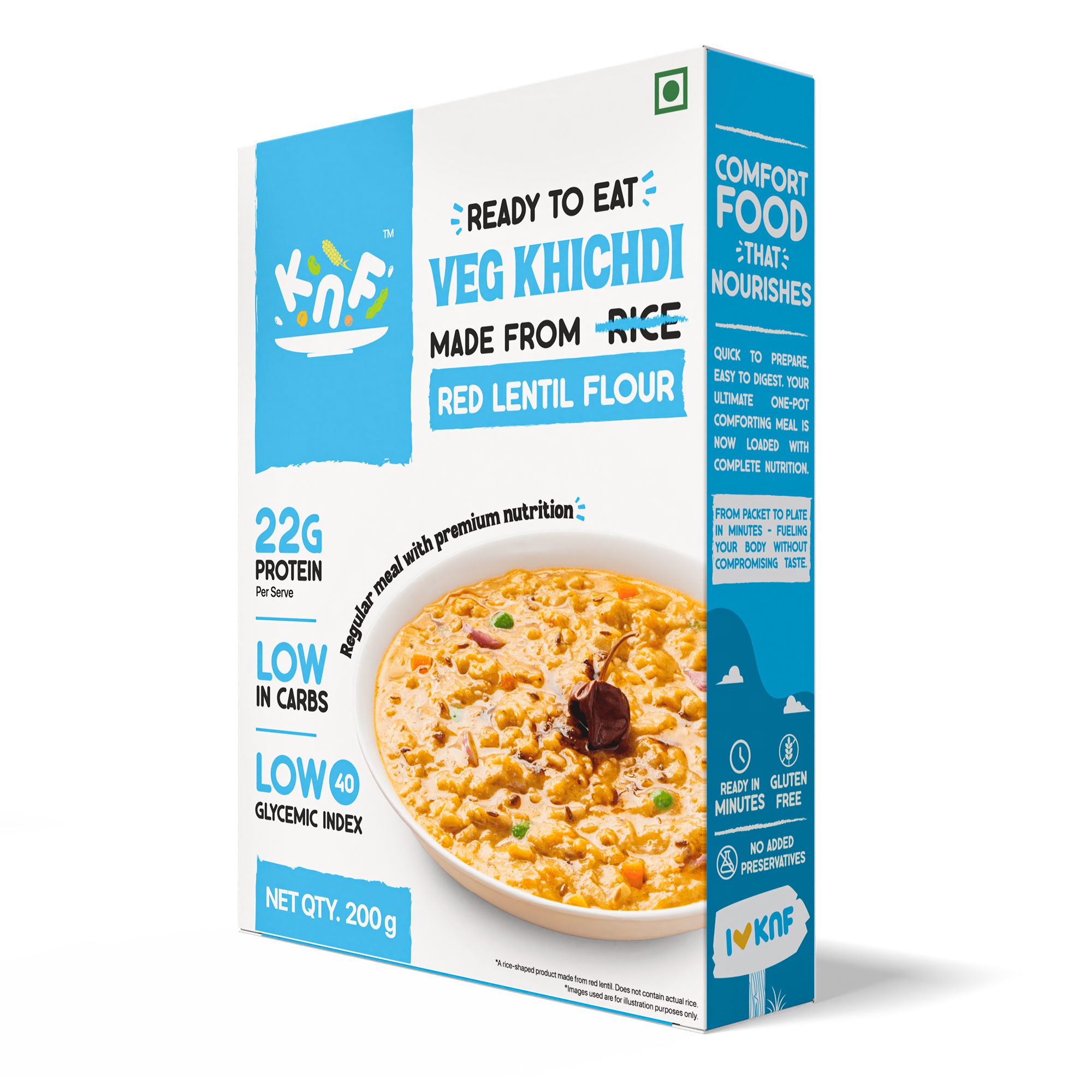 KNF Ready To Eat Veg Khichdi | High Protein | Low GI | Red Lentil Based with Dietary Fiber | 25g Protein| 200g