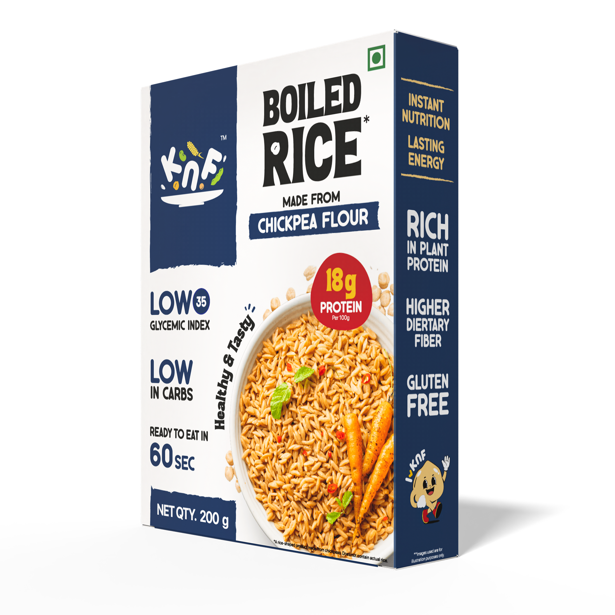 KNF Boiled Rice with Chickpea Flour, 25g High Protein | Low Glycemic Index, High Fiber | Vegan, Healthy & Ready in 30 Seconds