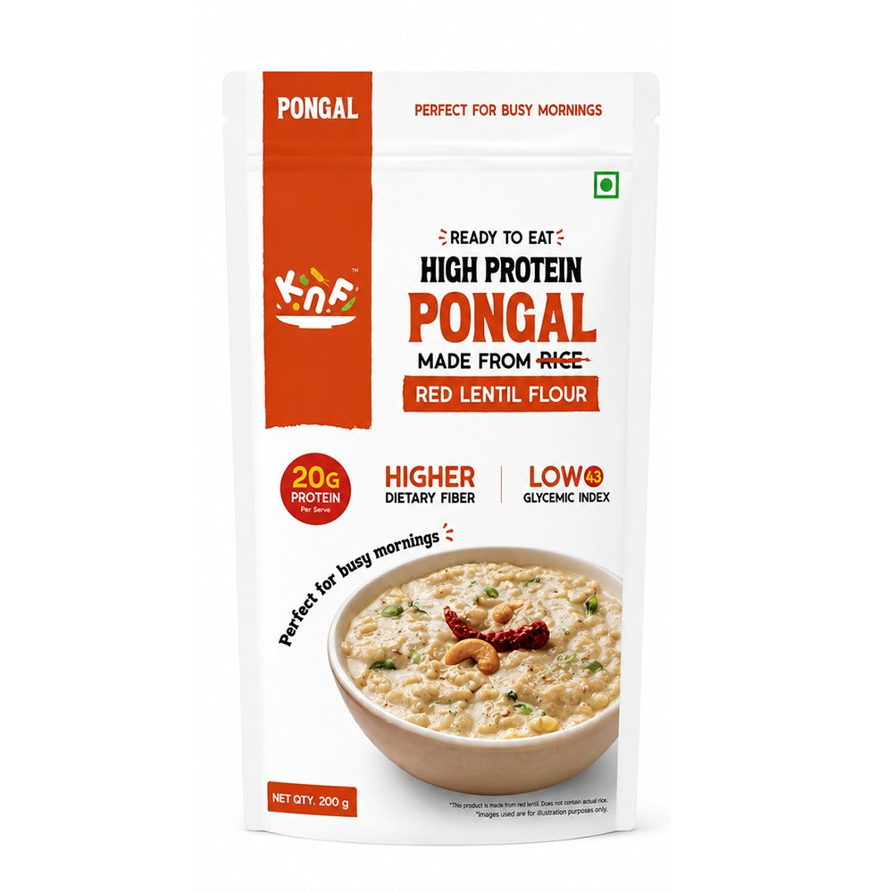 KNF Ready To Eat Pongal | High Protein | Low GI | Red Lentil based with Dietary Fiber | 25g Protein | 200g
