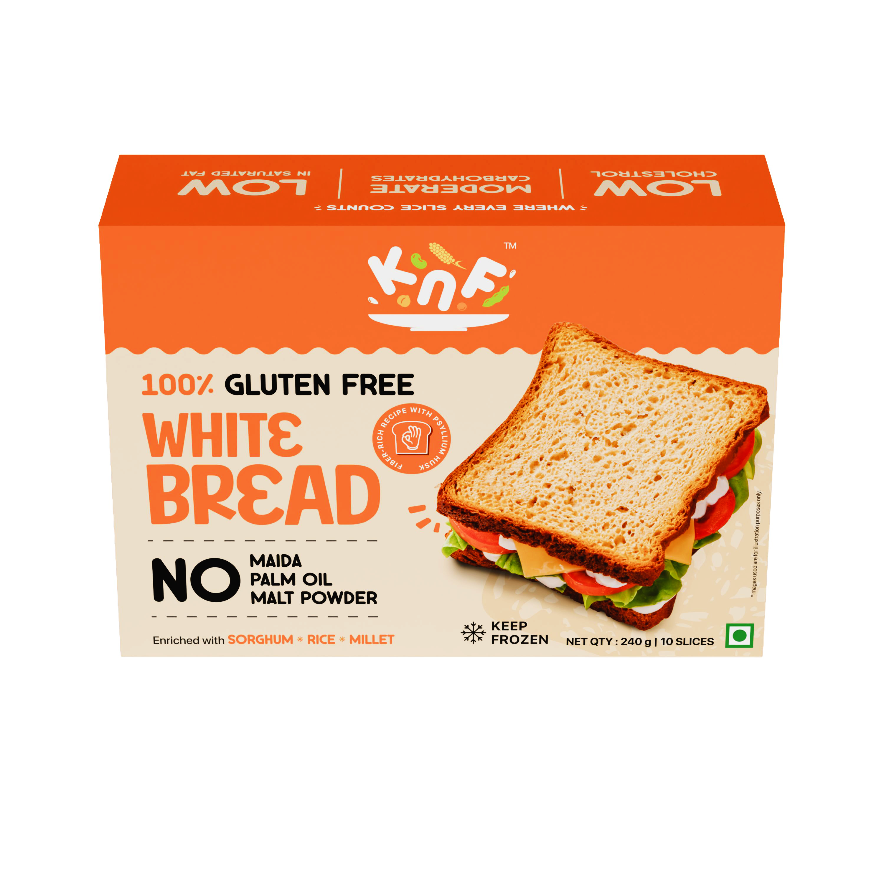KNF 100% Gluten Free White Bread | Fiber-Rich Recipe | No Maida, No Palm Oil, No Malt Powder | 300g, 10 Slices