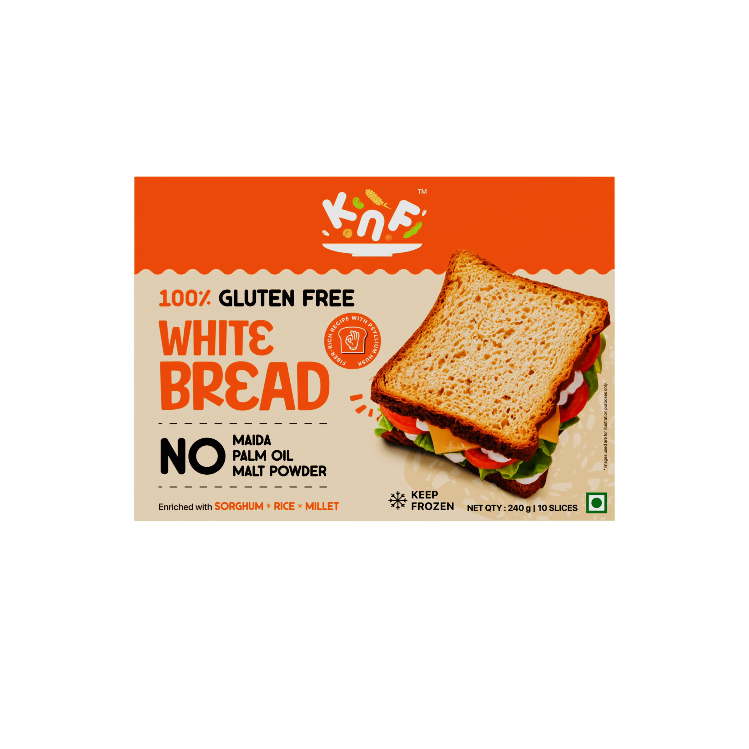 KNF 100% Gluten Free White Bread | Fiber-Rich Recipe | No Maida, No Palm Oil, No Malt Powder | 300g, 10 Slices